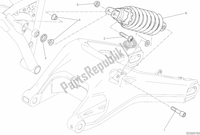 All parts for the Sospensione Posteriore of the Ducati Scrambler Urban Enduro Thailand USA 803 2016